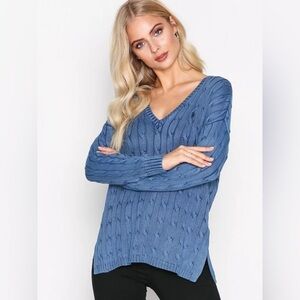 Polo Ralph Lauren Blue Long Sleeve V-neck Side Split Sweater sz Small